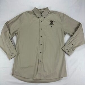 NRA National Rifle Association Button Down Shirt Mens L Tan Long‎ Sleeve Logo
